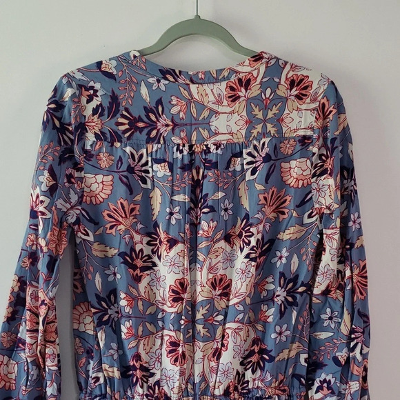 OLD NAVY Romper Floral Blue Small Cinch Waist Long Sleeves Beach Boho Festival - Picture 6 of 12